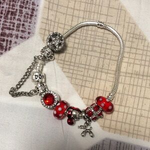 Silver Charm Bracelet with Red Accents